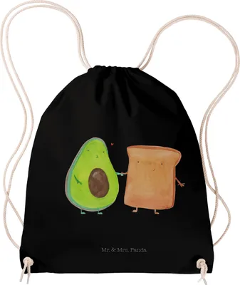 Produktbild von Mr. & Mrs. Panda Jutebeutel Avocado Toast - Schwarz - Geschenk, Freundin, Beutel, Stoffbeutel, Hochzeit, Säckchen, gym rucksack, Toastbrot, Hochzeitsgeschenk