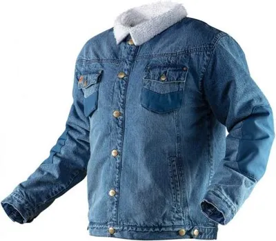 Obrázok produktu pre NEO TOOLS Zateplená džínsová bunda DENIM, hlavná tkanina džínsovina 100% bavlna, výplň 100% polyester, oxfordové výstuhy 100% bavlna, výstuhy na lakťoch a vreckách z bavlneného oxfordu, výplň pre chladnejšie teploty, mixér so zapínaním na gombíky, nastaviteľná šírka bundy, kožený odznak s logom, menovka vo vnútri, jedinečný vlastný dizajn, CE, veľkosť L