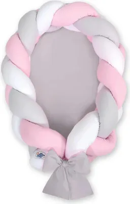 Image de Lit pour bébé tissé 2 en 1 blanc gris rose