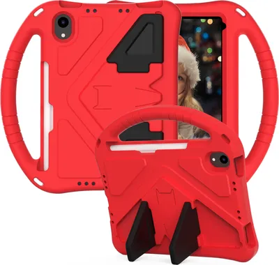 Obrázek produktu pro Dětský kryt pro iPad Mini 6 2021, Eva Lehký nárazuvzdorný skládací stojánek, dětský ochranný kryt Grip Red
