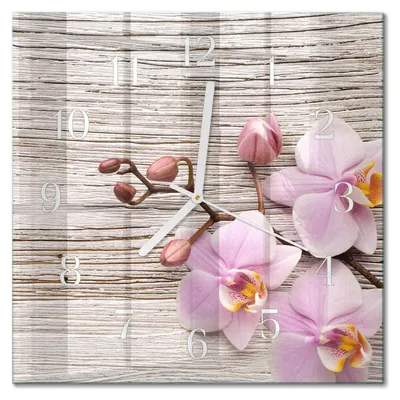 Produktbild von Tulup Glasuhr Wanduhr Küchenuhr Echt-Glas 30x30 cm Modern Dekorativ Geräuschlos Weiße Zeiger - Orchidee