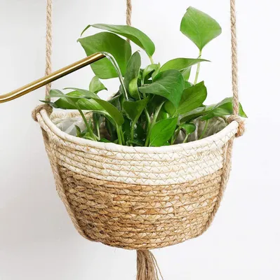 Immagine prodotto di Fioriera appesa in seagrass - Vaso per piante intrecciato per interni ed esterni - Cestino per vasi da fiori - 2 misure (beige)