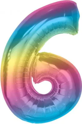 Produktbild von GoDan #BFC34 Smart Folienballon, Zahl 6, Regenbogen, 92 cm