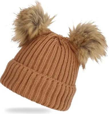 Produktbild von Wintermütze weicher Warmer Bommelmütze Strickmütze Herren Damen Uni Braun