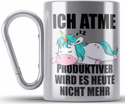 Produktbild von Trendation - Lustige Edelstahl Tasse Karabiner mit Spruch Mitarbeiterin Einhorn Geschenk Arbeitskollege Frauen (Silber)
