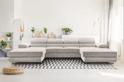 Image de AX LIVING Canapé en U avec fonction sommeil - Arborio U 352 cm en Blanc