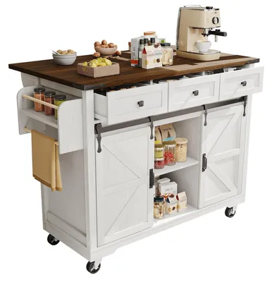 Immagine prodotto di Carrello servitore per cucina con isola, dotato di piano di lavoro estraibile su ruote, dimensioni 140x45x94 cm, colore bianco