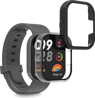 Produktbild von kwmobile 2x Cover kompatibel mit Xiaomi Redmi Mi Watch Lite 3 / Redmi Watch 3 Hülle - Fullbody Fitnesstracker Case Set aus Glas - Transparent Schwarz