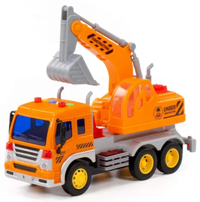 Produktbild von Schaufelbagger LKW Kinder Spielzeug CITY orange Schwungrad Fahrzeug m. Licht Sound