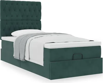 Image de Ottoman-lit avec matelas vert foncé 90x190 cm velours