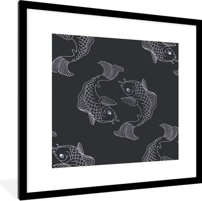 Produktbild von MuchoWow® Gerahmtes Poster Eine dunkle Illustration von Fischen in einem Muster 40x40 cm - Poster mit Schwarzem Bilderrahmen Wandposter Rahmen Foto Bilder - Poster - Plakat im Rahmen