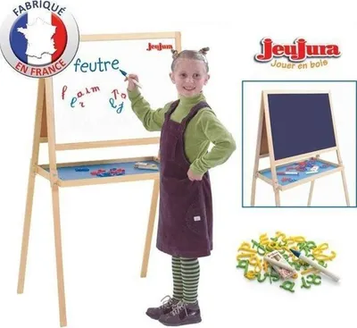 Immagine prodotto di Jeujura Lavagna in legno bifacciale, lavagna creativa con gessetti e pennarelli, altezza 105 cm, magnetica, dai 3 anni in su