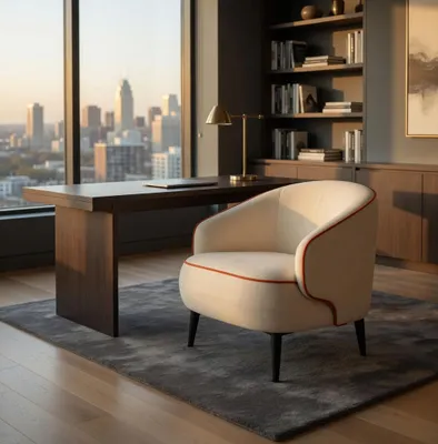 Produktbild von Lounge Sessel Beige Mit Orange Akzent Modern Design