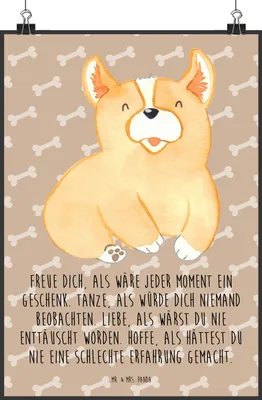 Produktbild von Mr. & Mrs. Panda Bild Corgie DIN A2 - Hundeglück - Geschenk, Lebensfreude, Plakat, Spruch, Sprüche, wanddeko, Hund, drucke, kunstdruck poster, Wanddekoration, Lebensfroh