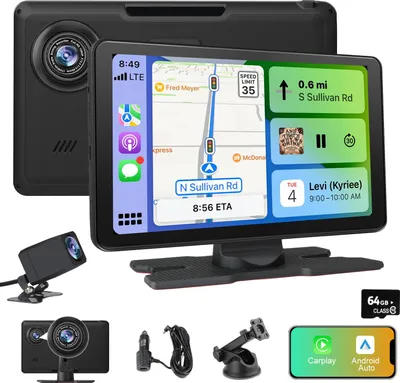 Zdjęcie produktu dla 9-calowy wyświetlacz samochodowy z CarPlay Android Auto 4K Dashcam Wszystko w jednym: nawigacja, muzyka, nagrywanie z przodu i z tyłu
