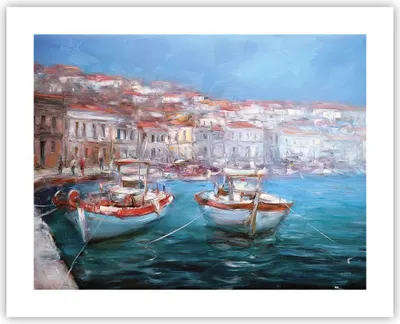 Produktbild von Poster - Poster ohne Rahmen - Öl Boote Griechenland - 50x40 cm - Wand Bild - Wanddeko - Wandbilder - Kunstposter - Wandposter - Bilder - Kunstdruck - Wanddekoration - Wandbild - P2XAA50x40-4467