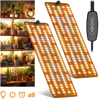 Zdjęcie produktu dla oświetlenie roślin LED o pełnym spektrum 16 W z timerem i ściemniaczem: 2 panele świetlne, 300 diod LED dla roślin domowych, nasion, kwiatów, warzyw - cienkie i energooszczędne