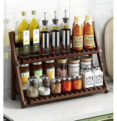 Image de Étagère de cuisine multifonctionnelle en bambou, avec 2 niveaux