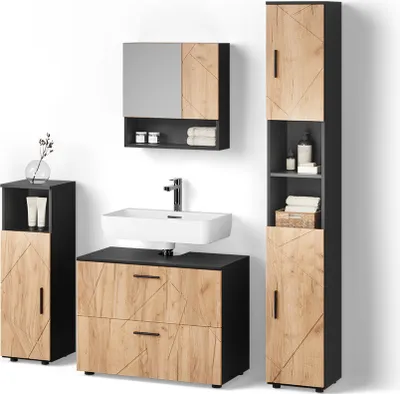Produktbild von Badmöbel-Set Livinity Ronco Goldkraft Eiche/Anthrazit 4-teilig, Model 52702