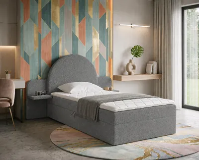 Produktbild von NORDELO Polsterbett LUNA 100x200 cm Einzelbett mit abgerundete Kopfteil und Bettkasten designer Optik Bett mit Stauraum