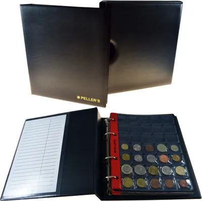Produktbild von Sammelalbum mit Schutzkassette für 350 Münzen: 10 Münz-Hüllen, Fächer 27x 27mm. Für Münzen bis 23mm Durchmesser. Münzalbum M.