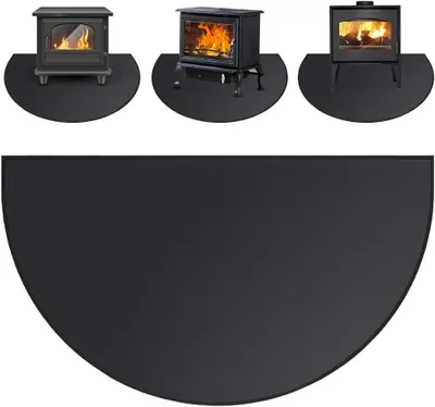 Productafbeelding van Haardmat Halve Cirkel - Vloerbeschermer Kachel - Haard Vuur - Hittebestendig 1000°C - 100 x 60 cm - Zwart