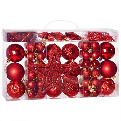 Produktbild von DEUBA® Weihnachstkugeln 66tlg Ø 3-6cm Kunststoff matt glänzend Christbaumkugeln Christbaumschmuck Anhänger Weihnachtsbaumkugeln Weihnachtsdeko Rot