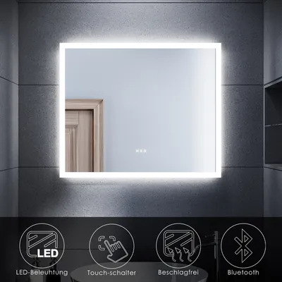 Obrázok produktu pre Kúpeľňové zrkadlo SONNI LED s dotykovým spínačom Teplota bieleho pozitívneho svetla 500x600mm Nástenné zrkadlo bez hmly S funkciou Bluetooth