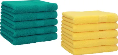 Zdjęcie produktu dla Zestaw 10 ręczników dla gości Betz, 30 x 50 cm, PREMIUM, 100% bawełna Kolor: szmaragdowo-zielony i żółty
