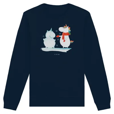 Produktbild von Mr. & Mrs. Panda Baumwoll Pullover Einhorn Schneemann Größe S - French Navy - Geschenk, Weihnachten, Kuchen, Mütze, Schnee, Winter, Unicorn, Nachhaltiger, Sweater, Pulli