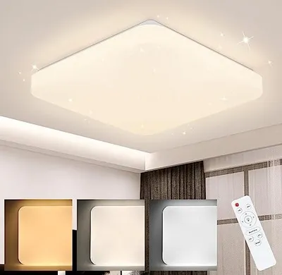 Produktbild von ZMH LED Deckenleuchte Sternenhimmel Deckenlampe Dimmbar mit Fernbedienung Schlafzimmer 37W 28cm Quadratisch Küchenlampe für Wohnzimmer Küche Flur