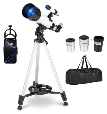 Imagen del producto de COSTWAY, telescopio refractador de 70 mm con 2 oculares, lente Barlow de 3x, telescopio portátil con trípode ajustable, soporte para teléfono móvil y funda de transporte, ideal para principiantes