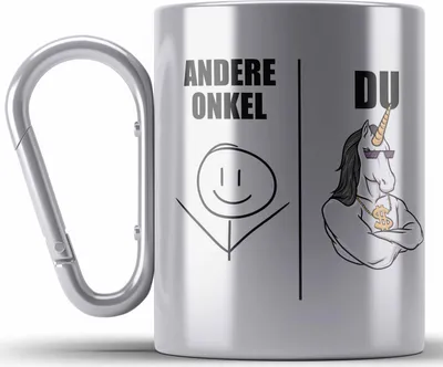 Produktbild von Trendation - Bester Onkel Geschenk Edelstahl Tasse Karabiner Onkel Coole Geschenkidee für Onkel von Nichte oder Neffe (Silber)