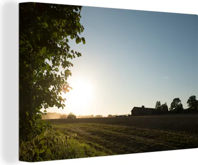 Produktbild von OneMillionCanvasses® - Leinwandbilder - 140x90 cm, Traktor - Bauernhof - Sonne, Wandbilder Kunstdruck Wanddekoration - Foto auf Leinwand - Gemälde auf Holzrahmen