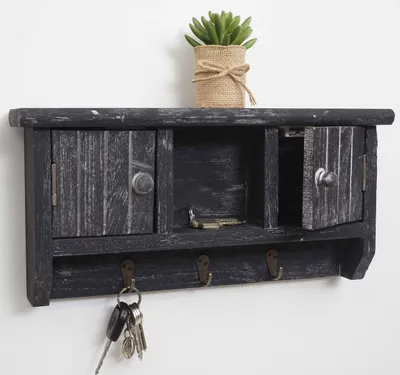 Produktbild von Schlüsselbrett HWC-A48, Schlüsselkasten Schlüsselboard mit Türen, Massiv-Holz MVG-  shabby grau