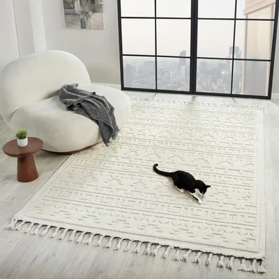 Produktbild von Teppich Wohnzimmer Boho , Schlafzimmer, Balkon, Küche, Terrasse, Flur 3D Creme