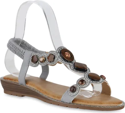 Produktbild von VAN HILL Damen Riemchensandalen Sandalen Zierperlen Profil-Sohle Schuhe 841268, Farbe: Grau, Größe: 39