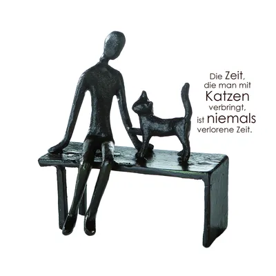 Zdjęcie produktu dla Gilde Skulptur, "Zuwendung", Bankmotiv, Katzenmotiv, Eisen, braun, VE 1, L. 6 cm, B. 11 cm, H. 12 cm 74737 4001250747376