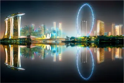 Produktbild von Wallario Poster - Singapur bei Nacht, Kunstdruck Größe: 61 x 91,50 cm