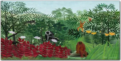 Produktbild von Coloray Küchenrückwand 100x50 Spritzschutz aus Glas - Tropischer Wald mit Affen