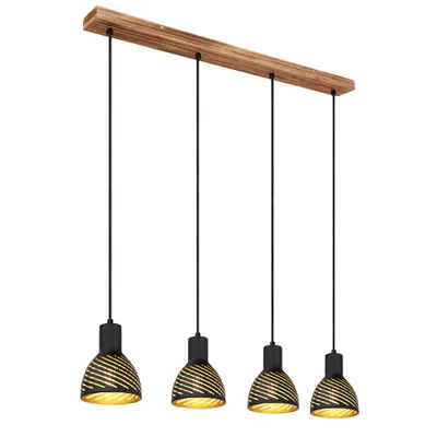 Produktbild von Hängelampe, Metall schwarz gold, Holzoptik,  H 120 cm