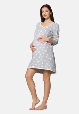 Produktbild von Be Mammy Damen Umstands Nachthemd mit Stillfunktion BE20-176 (MelangeSterneCreme, XL)