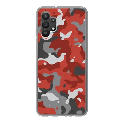 Produktbild von MuchoWow® Handyhülle Schutzhülle Hülle für Samsung Galaxy A32 5G Rot mit grauem Camouflage-Muster Silikon Softcase Handy Hülle - Softcase