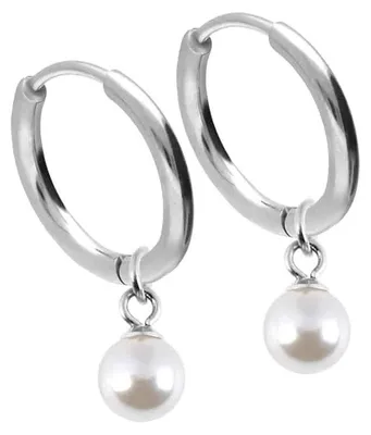 Produktbild von Chirurgenstahl Ohrclicker Creolen SYNTHETISCHE PERLE Silber Innendurchmesser: 10 mm