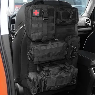 Produktbild von Nylon Taktischer Autositz Organizer, Vordersitz Rückenlehnen-Aufbewahrungstasche, Rückenlehnenschutz mit 5 Taschen für alle Fahrzeuge