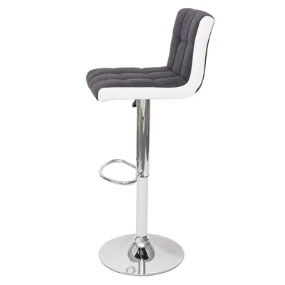 Image de lot de 2 tabourets de bar HWC-G87, tabouret de bar, hauteur réglable ~ tissu/textile gris foncé + similicuir blanc, pied chromé