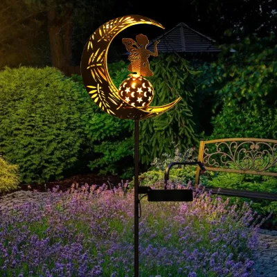 Solar-Fee mit Engelsfigur, Gartendeko, warmweißes LED-Licht, wasserdicht