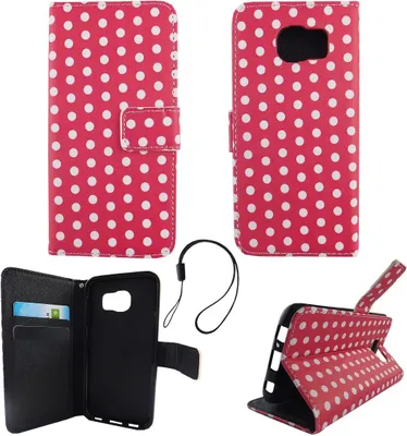Produktbild von Handyhülle Tasche für Handy Samsung Galaxy S6 Polka Dot Pink Weiss