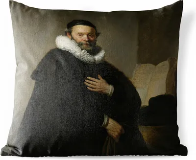 Produktbild von MuchoWow® Outdoor Kissen - Porträt von Johannes Uyttenbogaert - Gemälde von Rembrandt van Rijn - 50x50 cm - Wetterfest - Lounge Kissen - Komfortabel - Kissen mit Bild