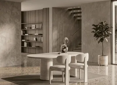 Produktbild von Beiges Esszimmer-Set Ovaler Esstisch Esszimmerstühle Polsterstühle moderner